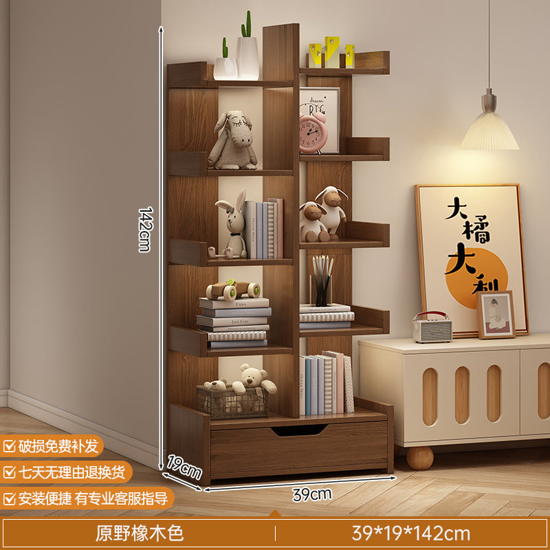 Simple small bookshelf, floor-to-ceiling shelf, integrated wall storage rack, living room office display rack, table side storage narrow cabinet