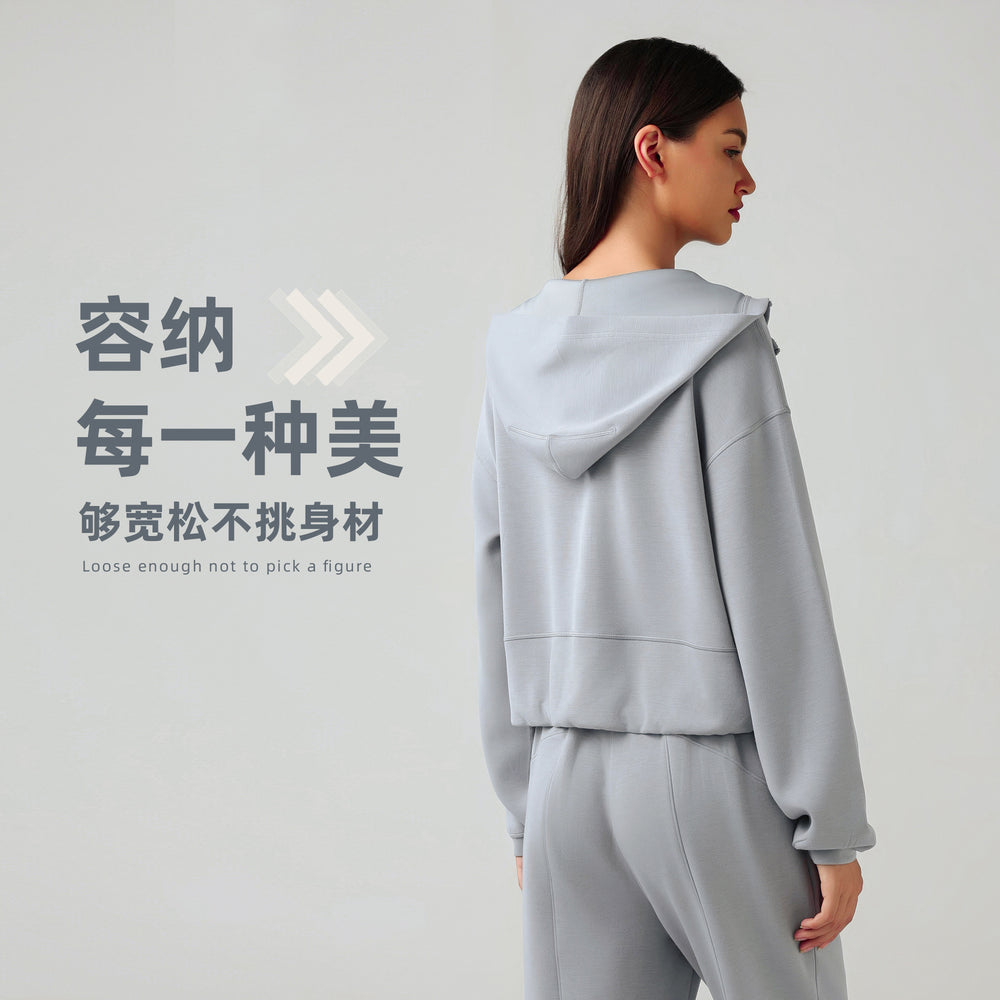 Hooded zip-up cardigan women's autumn/winter new arrival loose casual sweatshirt running fitness activewear top daw166