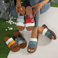 European and american export plus size patchwork flat slippers women's cross-border round toe woven one-strap outdoor beach sandals
