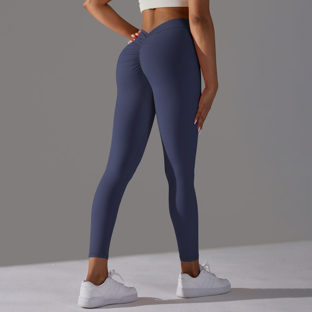 Fashionnew arrival butt lift and tummy control without embarrassing line elastic tight yoga pants v waist brushed nude sports fitness pants