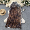 Classyelegant leopard print printingsatin skirt women's summerfrencheasiest for matchsilmslimming look mid-length mermaid dress
