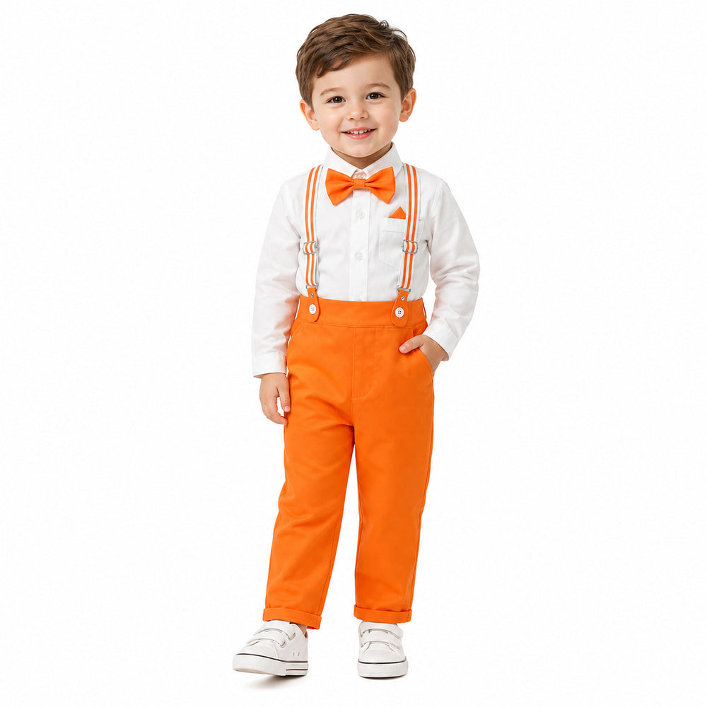 Handsome boyssummersuitwhitelong sleevesshirt suspenderspantstwo-piece setbaby boybirthday dress