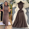 Classysense normcore style elegantcut out metal button half turtle collar dress women's fall and winterelegance bottom knitting long skirt