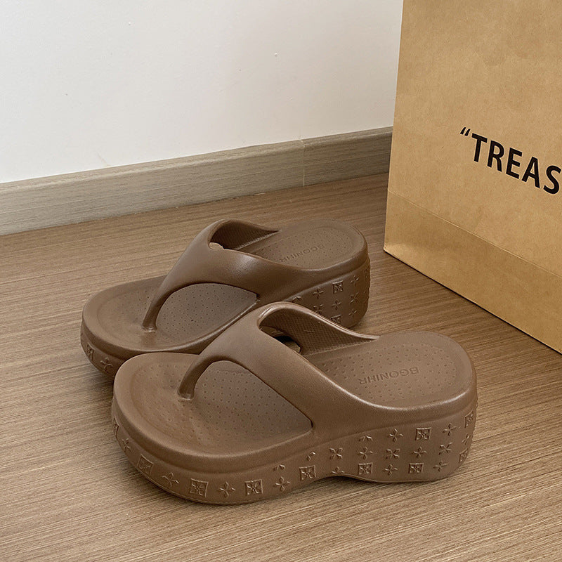 2026 new patterned flip-flops: summer outdoor beach sandals, women's eva wedge heel slides, anti-slip & odor-resistant