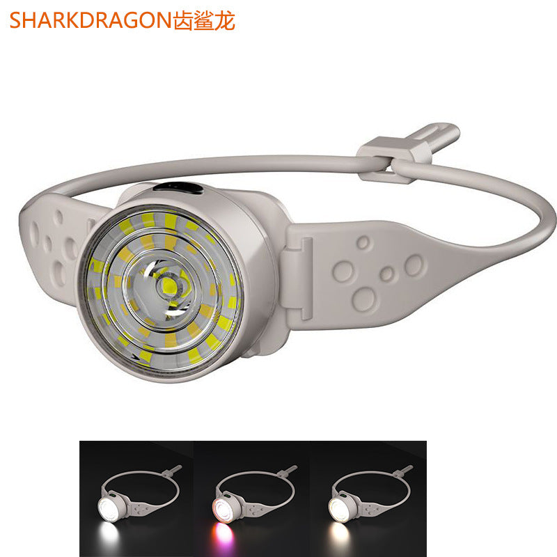 Cross-border new four-light source LED headlight USB charging outdoor running and riding red and blue warning silicone portable headlight