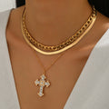 Wholesale gold cross necklace - cross-border hot seller, multi-layered stackable diamond-studded jewelry, women's creative minimalist alloy necklace