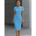 european and american independent station new arrival round neck pleated waist dress