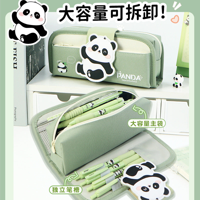 Foreign trade Korean version cartoon removable panda pencil case wholesale large-capacity stationery box primary school students men's and women's stationery bags