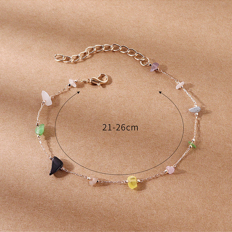 European and american retro natural crushed stone versatile strawberry quartz bracelet anklet - korean style girlfriend/bff gift crystal