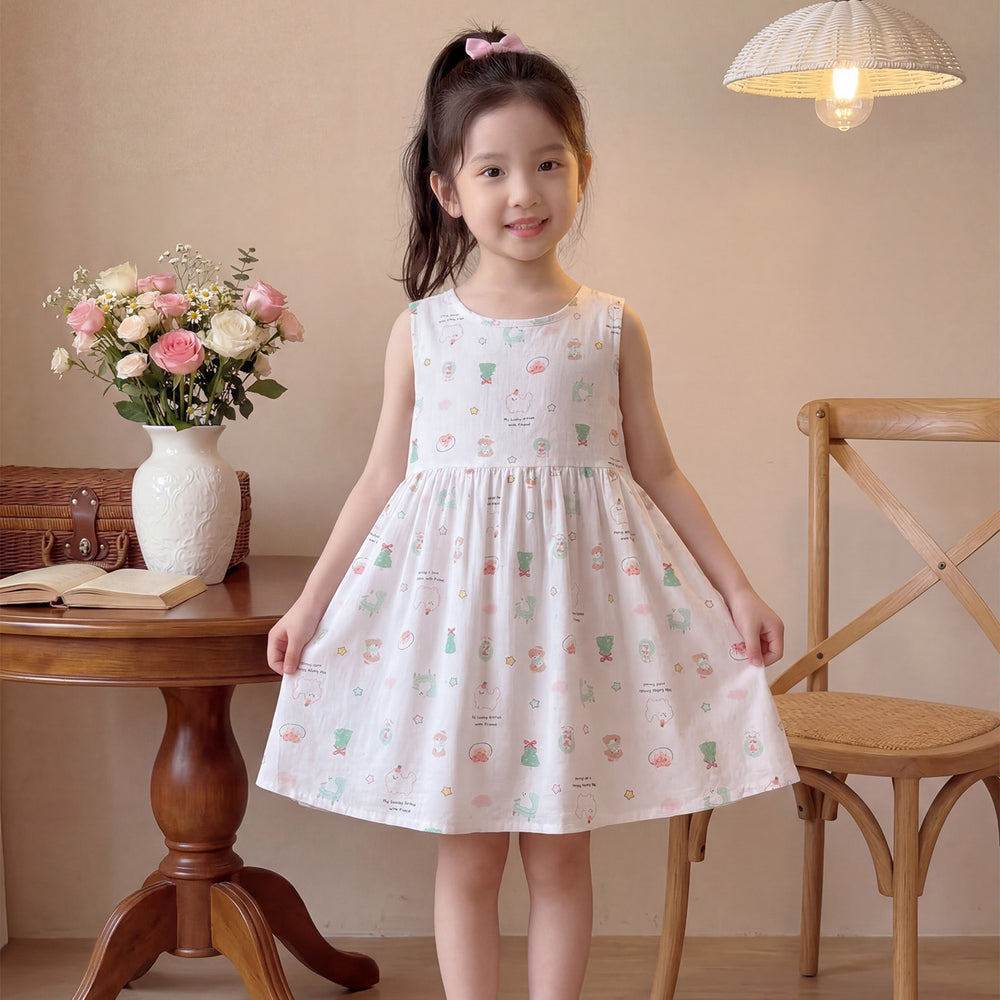 New girls' summer floral cotton silk dress - baby girl casual sweet style princess dress - stylish and trendy children's clothing