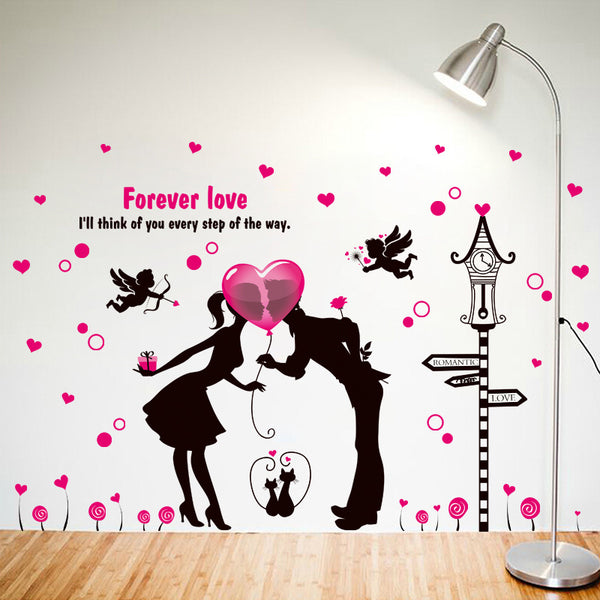 Wall sticker warm and creative wall sticker romantic lover wedding room living room decorative painting can be wiped transparent film sticker XL8213