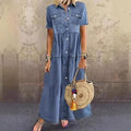 fashionindependent stationexportfashiontrendysummer short-sleeved casual style lapel distressed denim dress