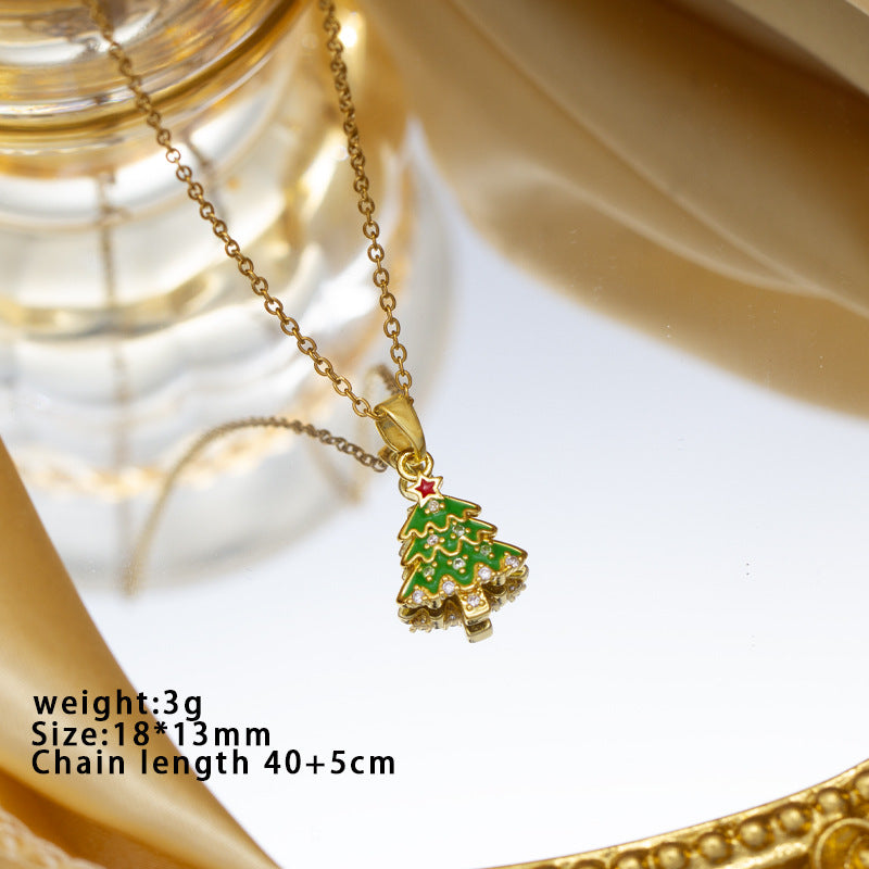 【titanium steel】christmas european and american santa claus reindeer snowman bell necklace - creative design, versatile necklace