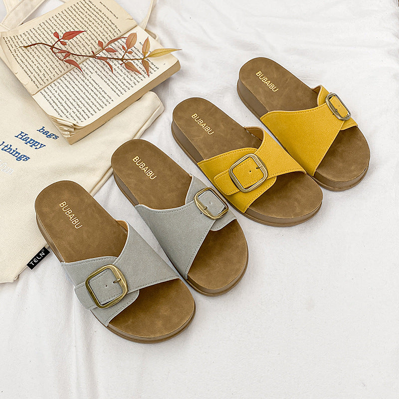 New women's birkenstock-style soft sole sandals with adjustable buckle strap - retro suede beach slippers for outdoor wear (cross-border e-commerce)