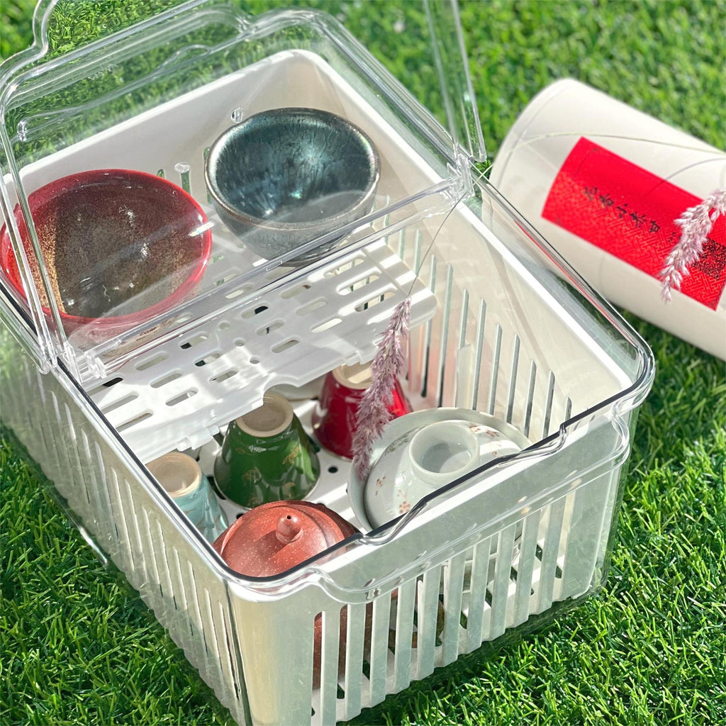 New tea set storage box, dustproof, convenient and transparent desktop teacup sorting and storage, Kung Fu teapot storage box