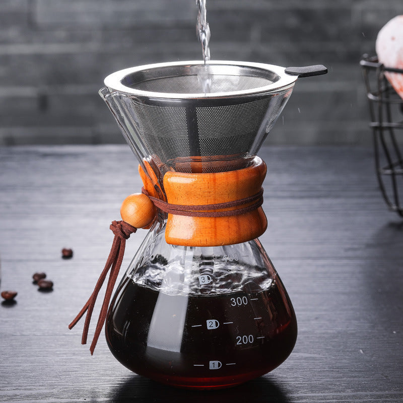 Wood chip hand-brewed coffee pot, high borosilicate glass coffee sharing pot, coffee filter cup, outdoor hand-brewed pot, chemex pot