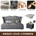 Genuine leather bed + cashmere spring mattress + 2 nightstand set