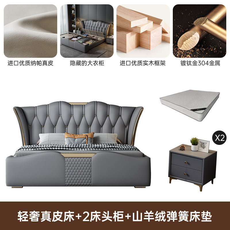 Genuine leather bed italianaccessible luxury master bedroom 1.8m double bed 1.5mcasual 2m leather soft-packed storage bed