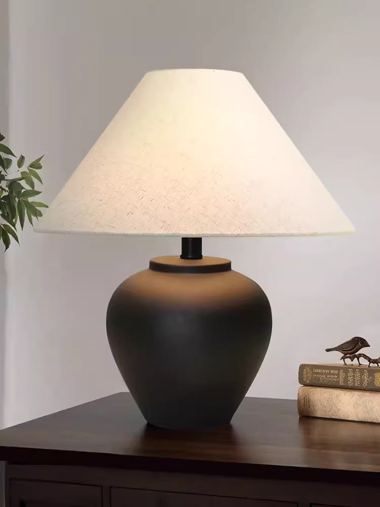 Japanese wabi-sabi ceramic table lamp - new chinese style retro designer bedside lamp for home, hotel, living room, and bedroom