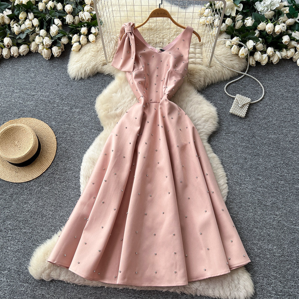 Accessible luxury thousand gold style sleeveless a-line dress women's spring elegancehigh waistslimming lookelegant celebrity banquet dress