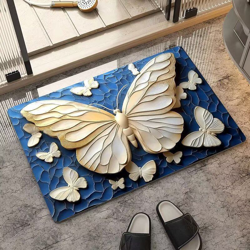stereo butterfly soft diatom mud kitchen floor mat bathroom door absorbent quick-drying mat non-slip mat bathroom carpet