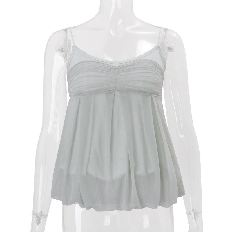 European and american women's clothing  summer new arrival: pure & sultry design, mesh paneling, unique street style, spicy girl cami top