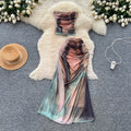 Sexy hot girl print tank top sleeveless two-piece set women's summer ruched top high-waisted midi skirt slimming outfit