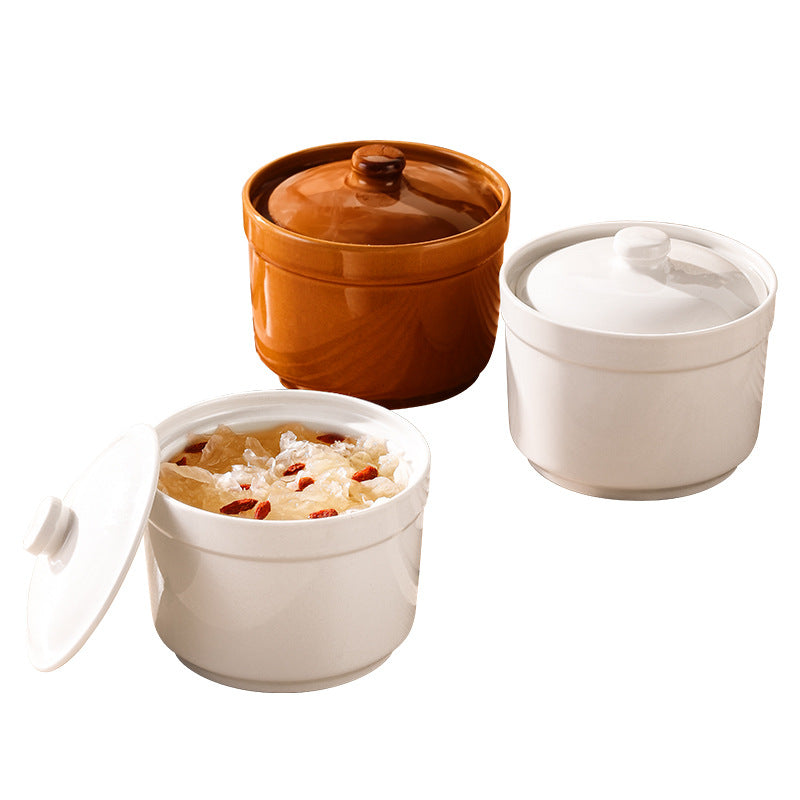 Earthenware soup stewing pot for homewater-proof stewing ceramic pot steamed egg with lid egg custard single serving small soup cup stewing pot soup