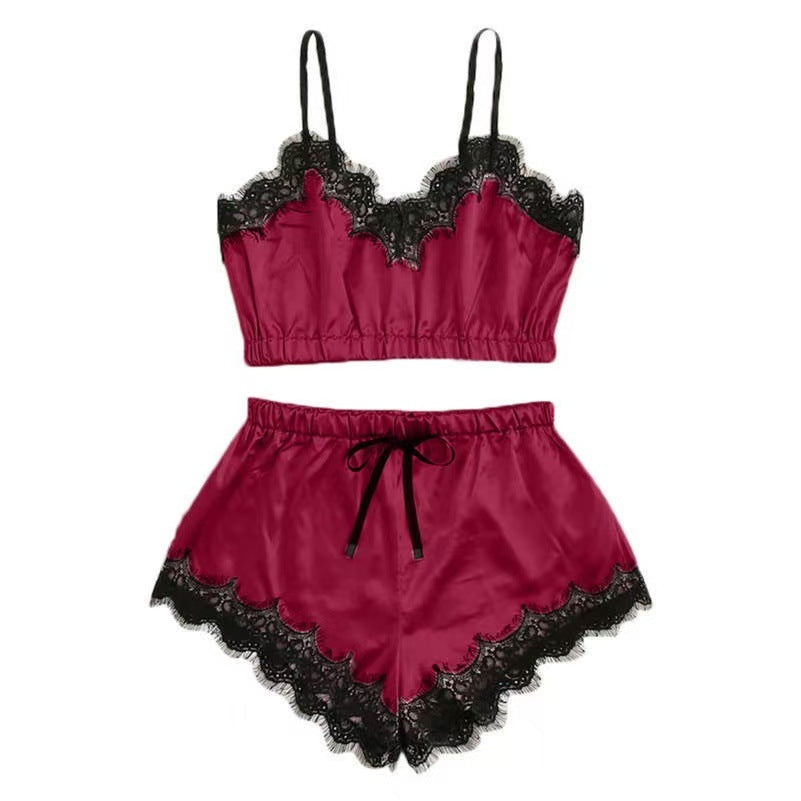 Fashion cross-border hot style sexylace sexy fungus edge three-point chest-wrapped laceintimates suit pajamas