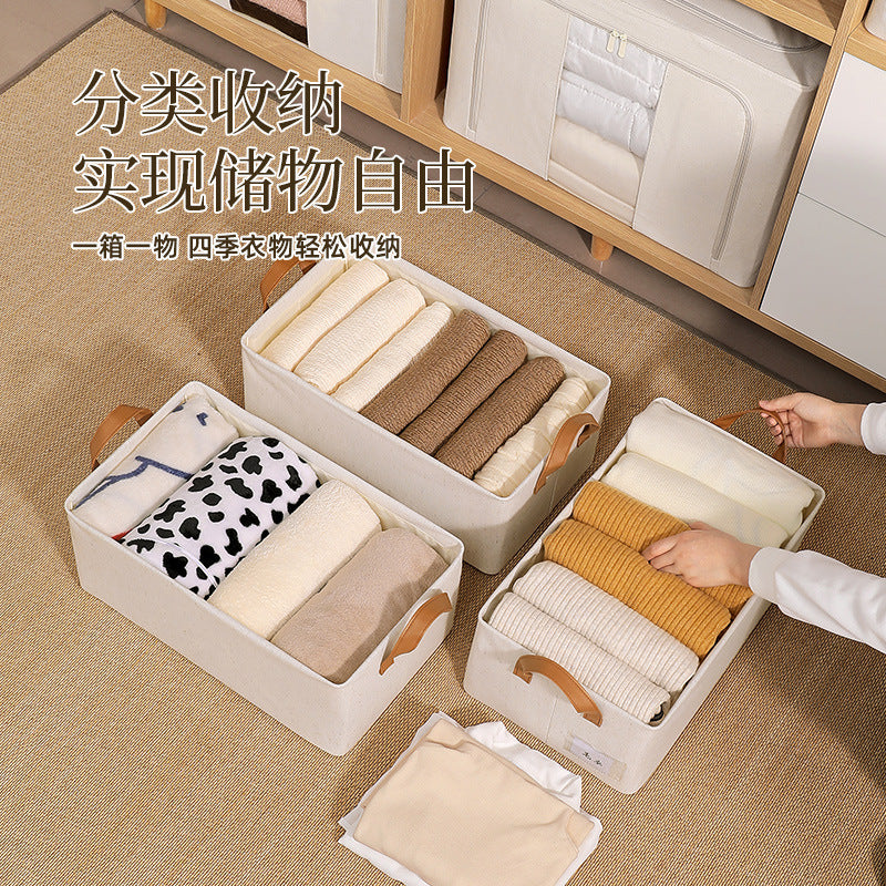 Cotton and linen fabric washable storage box sorting clothes large capacity sorting box dormitory foldable storage steel frame box