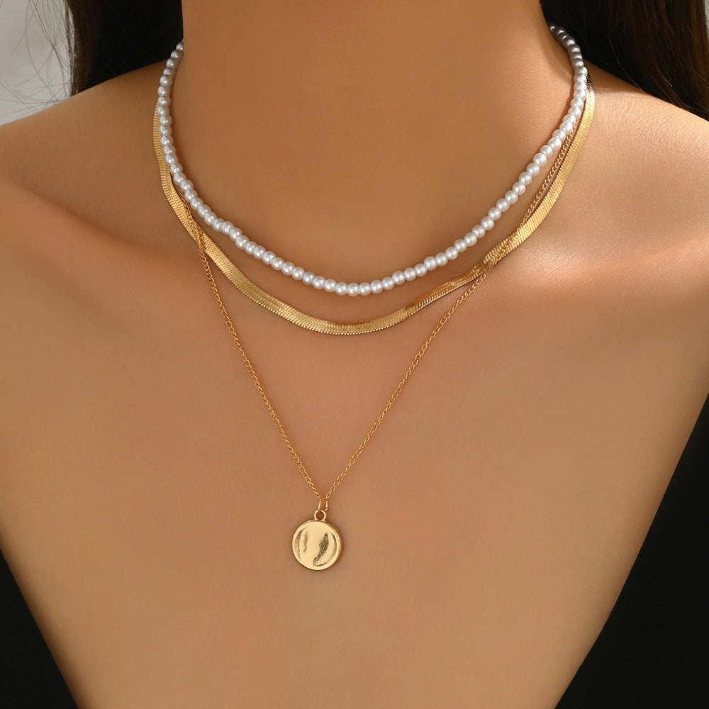 Pearl necklace wholesale fashion cross-border autumn and winter accessories niche style high-end multi-layered round brand sweater necklace for women
