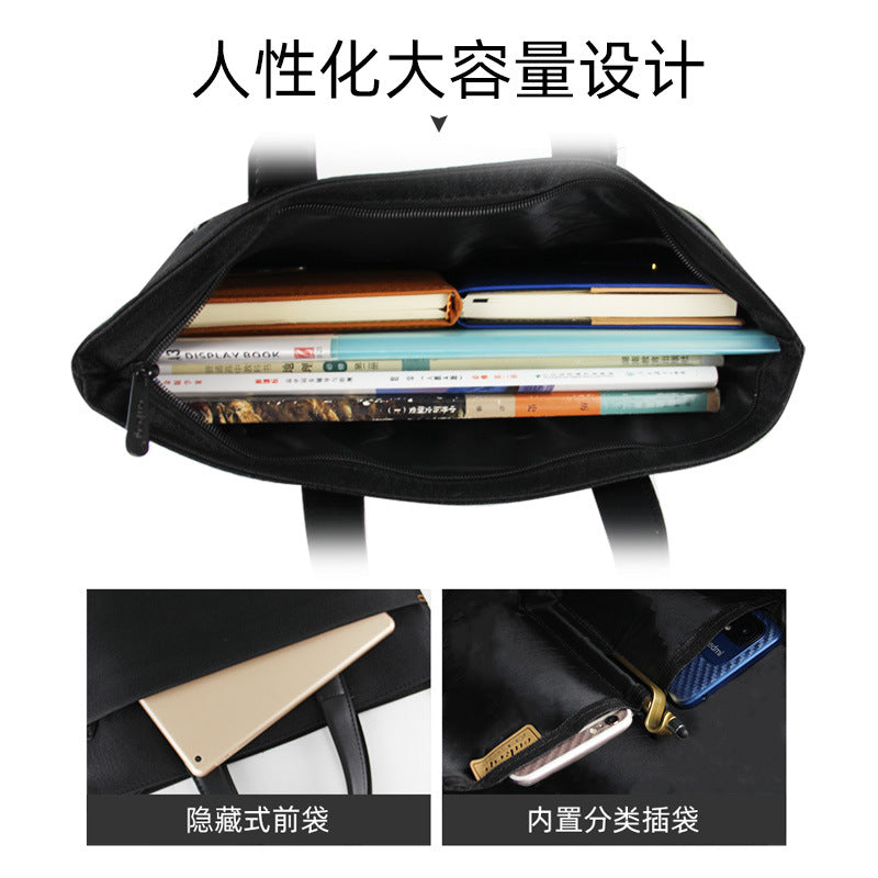 Large capacity satchel document bag double layer zipper bag office bag conference bag business briefcase oxford cloth document bag