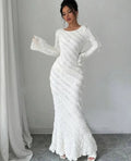 European and american women's clothing  summer new arrivals: sweet and fresh round neck long sleeve high waist slimming midi dress