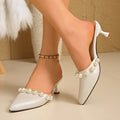 plus size pearl accessories toe high-heeled sandals for women 2026 summer new arrival thin-heeled pointed-toe sandals for women