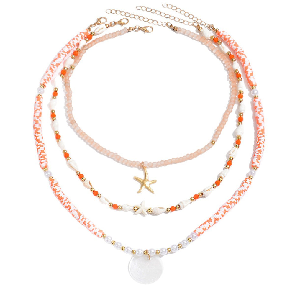 Bohemian beaded necklace wholesale european and american cross-border starfish pendant women's colorful soft clay shell stacked clavicle chain