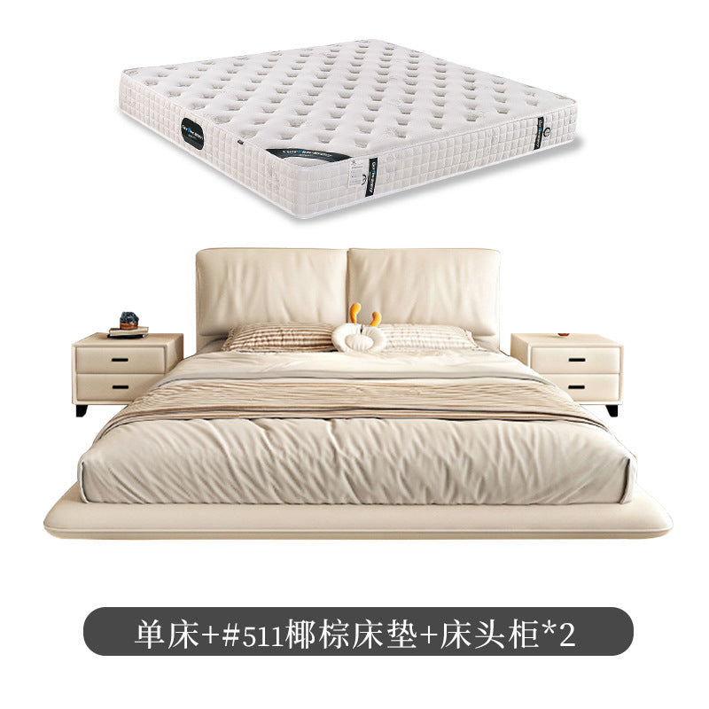 Italian minimalist floating bed - modern cream style with elephant ear design, suspended nappa leather double bed for master bedroom