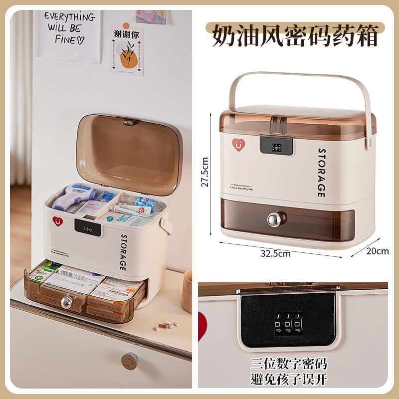 Household medicine box with lock password Multifunctional large-capacity drawer type medicine storage box Medicine bedroom storage box