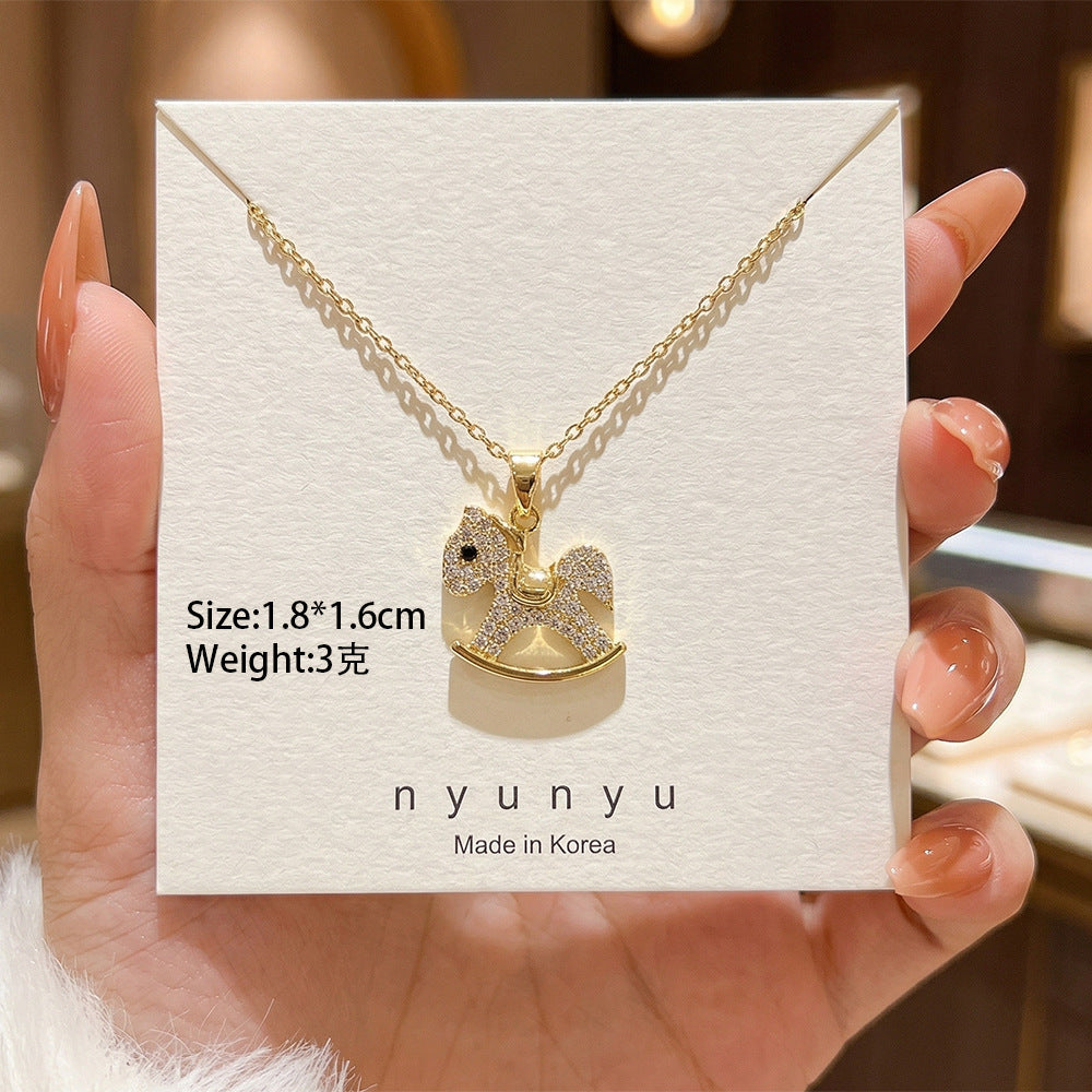 Copper inlaid zirconium four-leaf clover necklace for women, titanium steel real gold plating popularinsfashion flower exquisite sweater chain jewelry