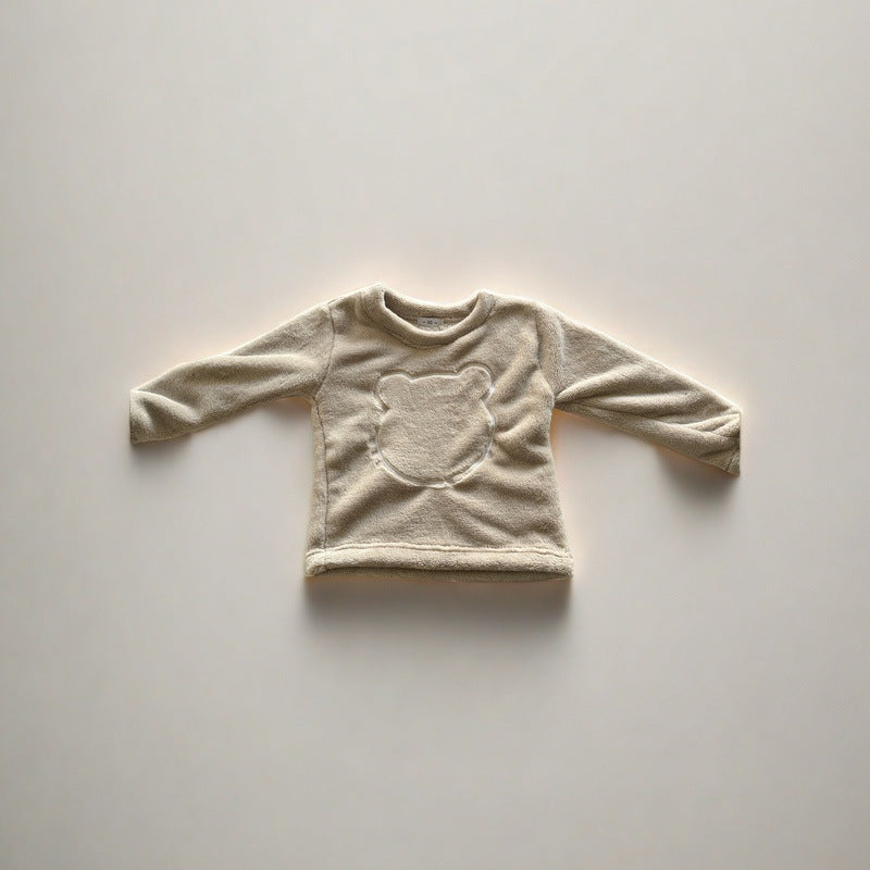 Children's fall and winterthickenedheattech velvet pajamas set for girls sweet baby boyfleece-lined