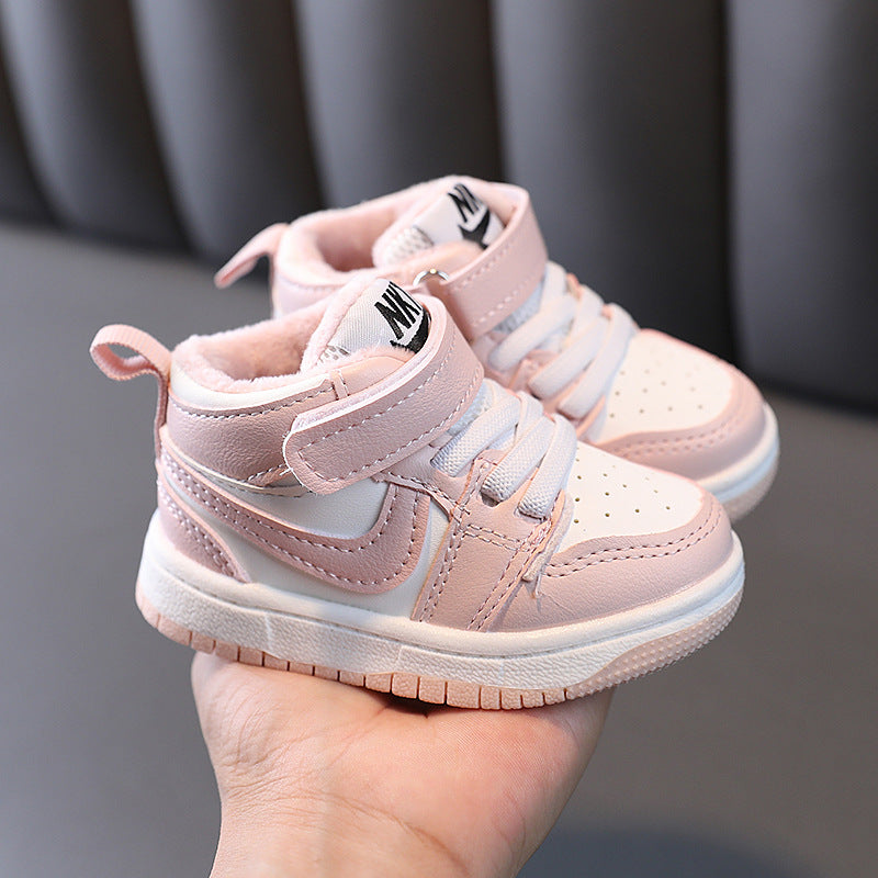 Kids sneakers for boys and girls, mid-top sneakers, winter two-cotton shoes, k-style shoes for men and women, baby shoes, soft bottom toddler shoes