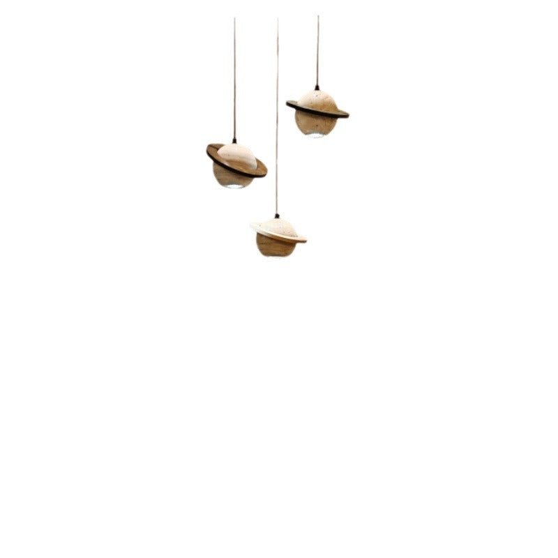 Yellow travertine bedroom bedside chandelier modern minimalist wabi wind Internet celebrity long line single head small hanging lamp bar Zhongshan