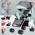 Four-wheel one-button fold, reclining stroller - mint green - includes rain cover bundle