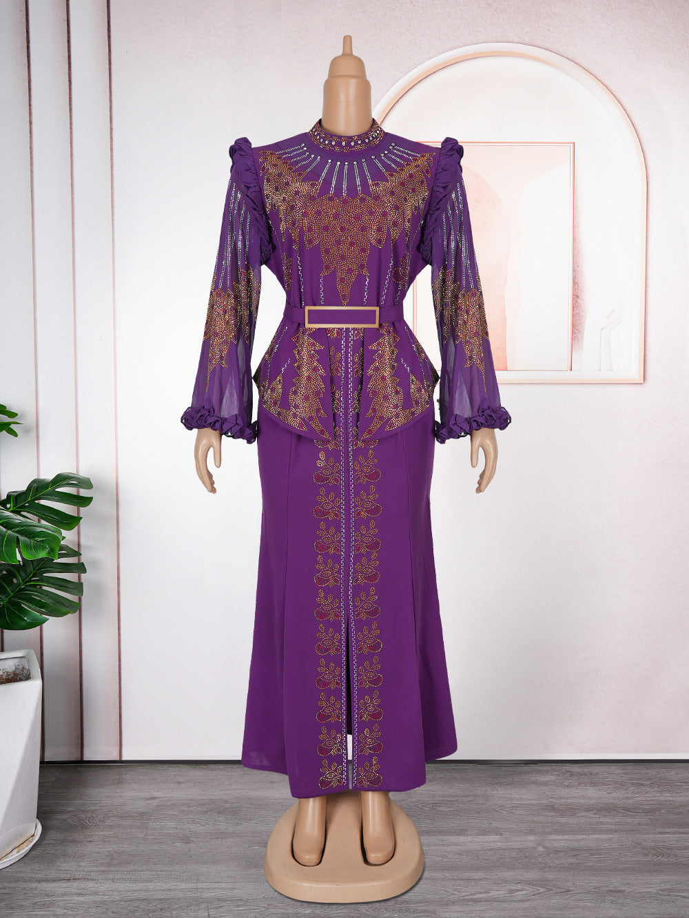 african women's clothing long sleevesfashionfashionplus size trailing dress bridesmaid  heavy industry hot diamond dress