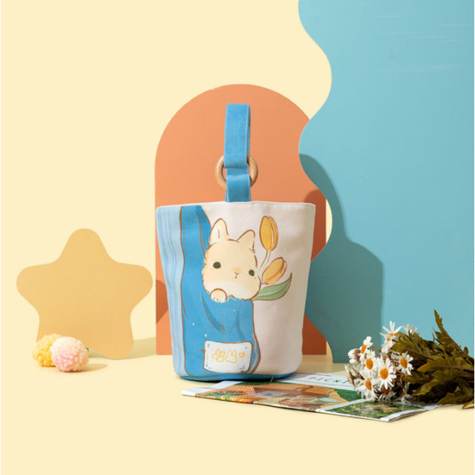New arrival illustration cartoon canvas bag bucket bag printing portable small satchel bag mommy bag lunch outing small bag