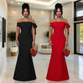 C7681 cross-border   fashion women's elegant one-shoulder off-the-shoulder bodycon dress