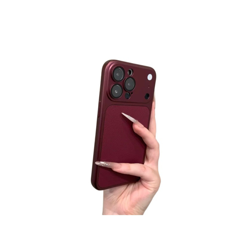 Suitable for iphone18promax litchi pattern leather mobile phone case that instantly turns into burgundy red apple 17 protective case 16
