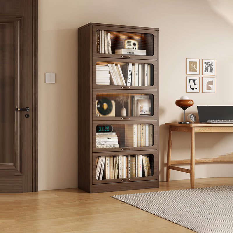 Solid wood bookcase dustproof with glass door bookshelf storage rack floor-standing for home storage cabinet living room bookcase medieval style