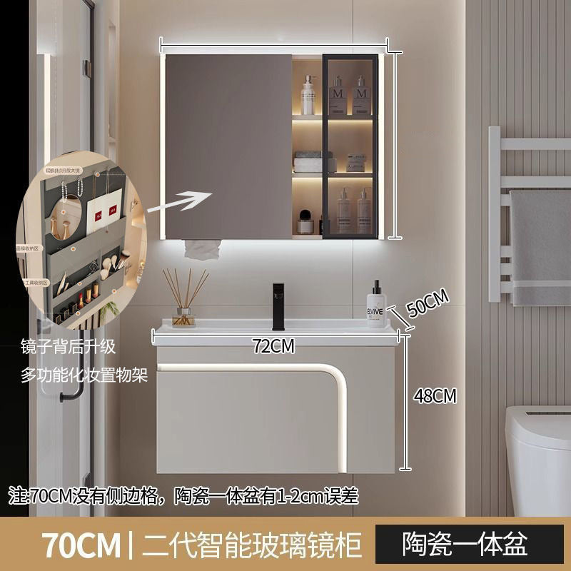 [Customized] Side storage bathroom cabinet ceramic integrated hand wash basin bathroom solid wood bathroom cabinet combination