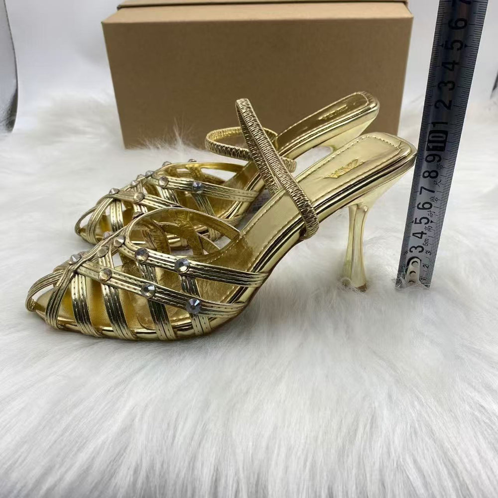 Za's 2025 new cross-border independent station ins fashion runway gold strap minimalist open-toe women's sandals