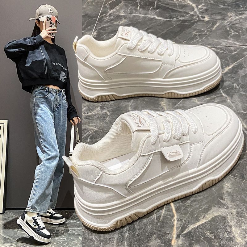 Popular little white shoes women's spring and autumn 2024 new shoes versatile thick baseplate shoes heightening ins sports shoes